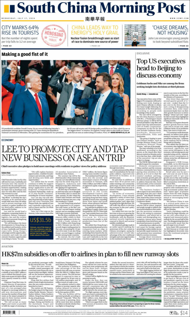 Portada de South China Morning Post (China)