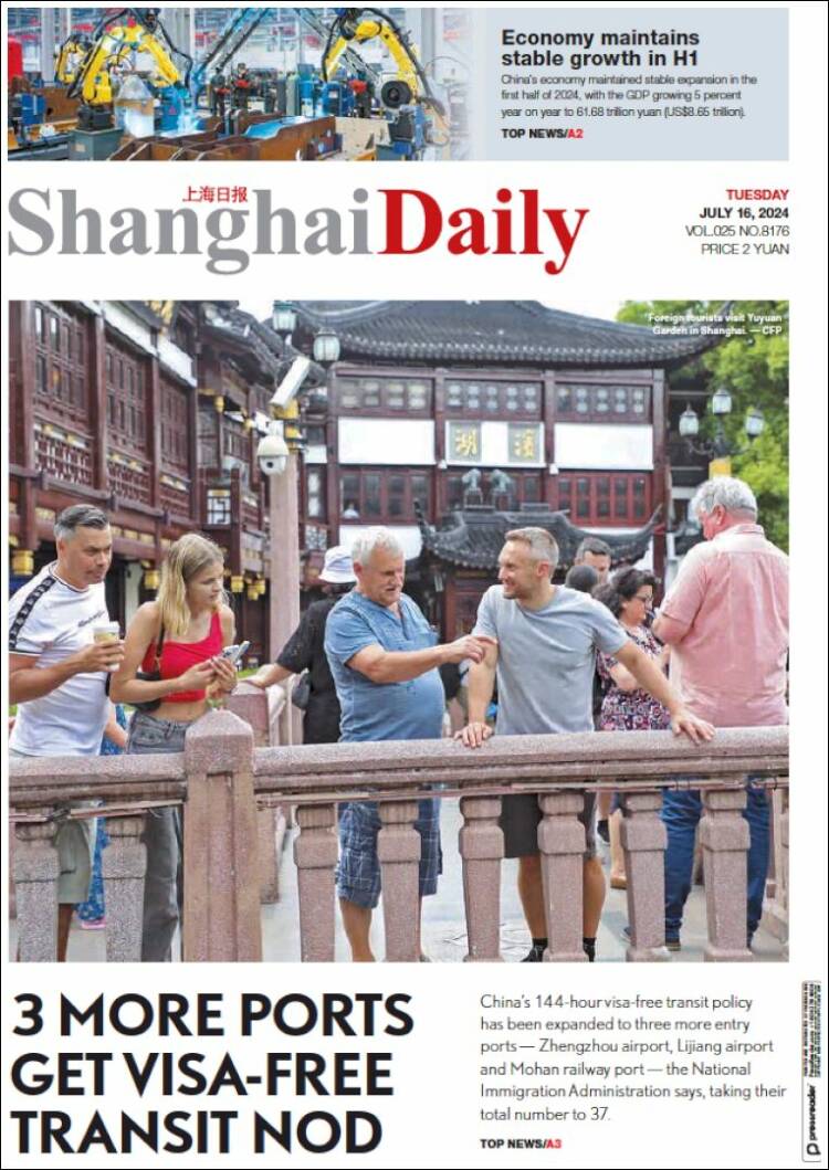 Portada de Shanghai Daily (China)
