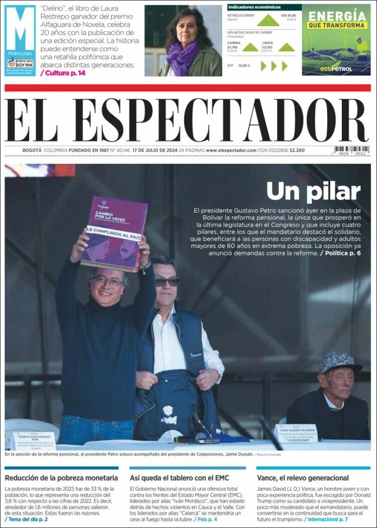 Portada de El Espectador (Colombia)