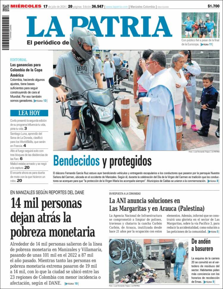 Portada de La Patria (Colombia)