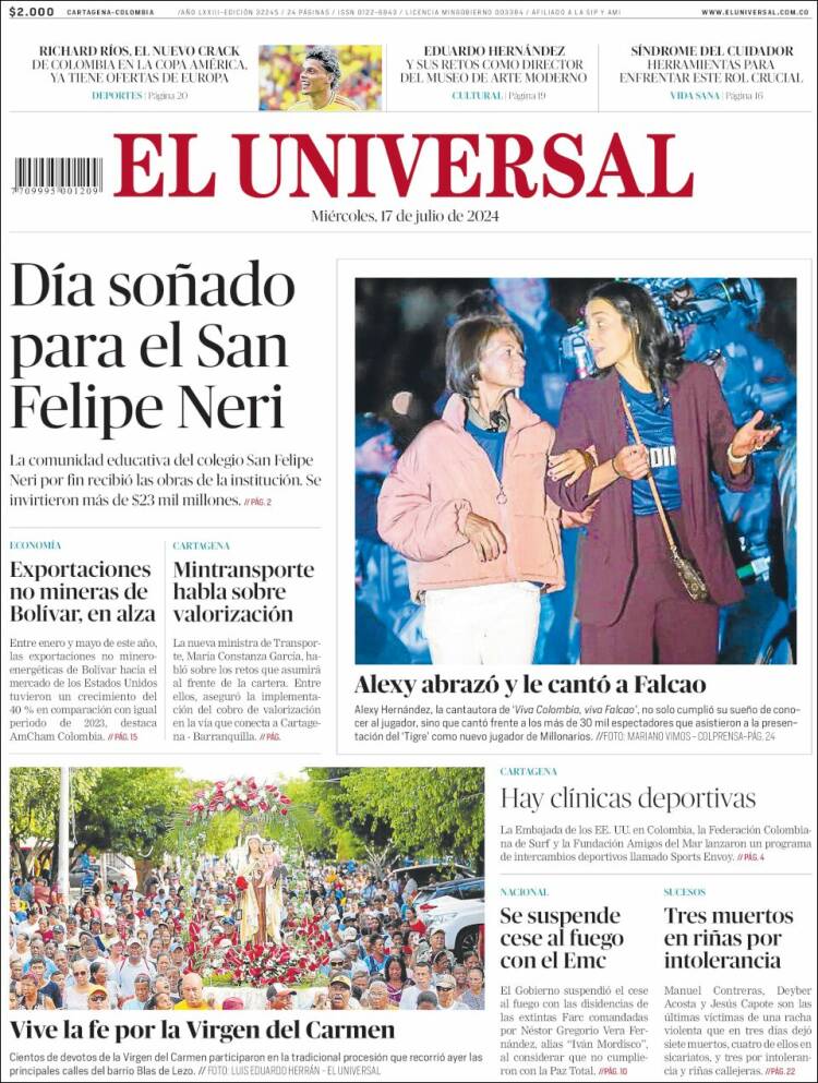 Portada de El Universal (Colombia)
