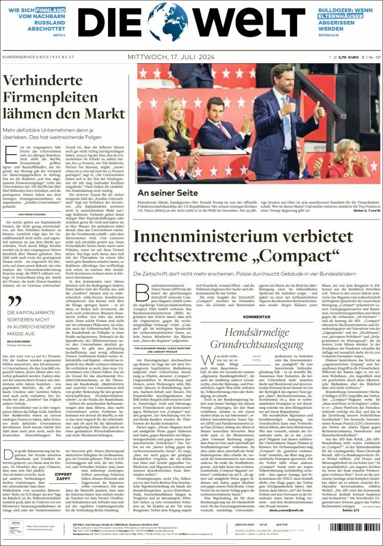 Portada de Die Welt (Alemania)