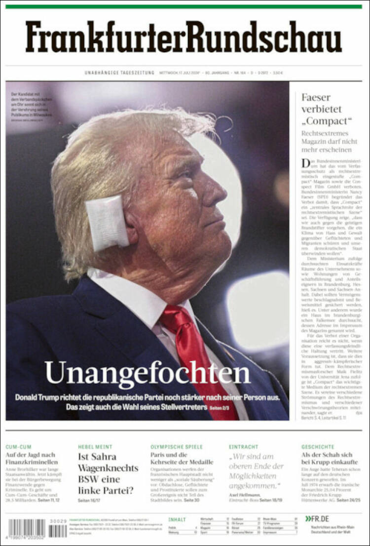 Portada de Frankfurter Rundschau (Alemania)