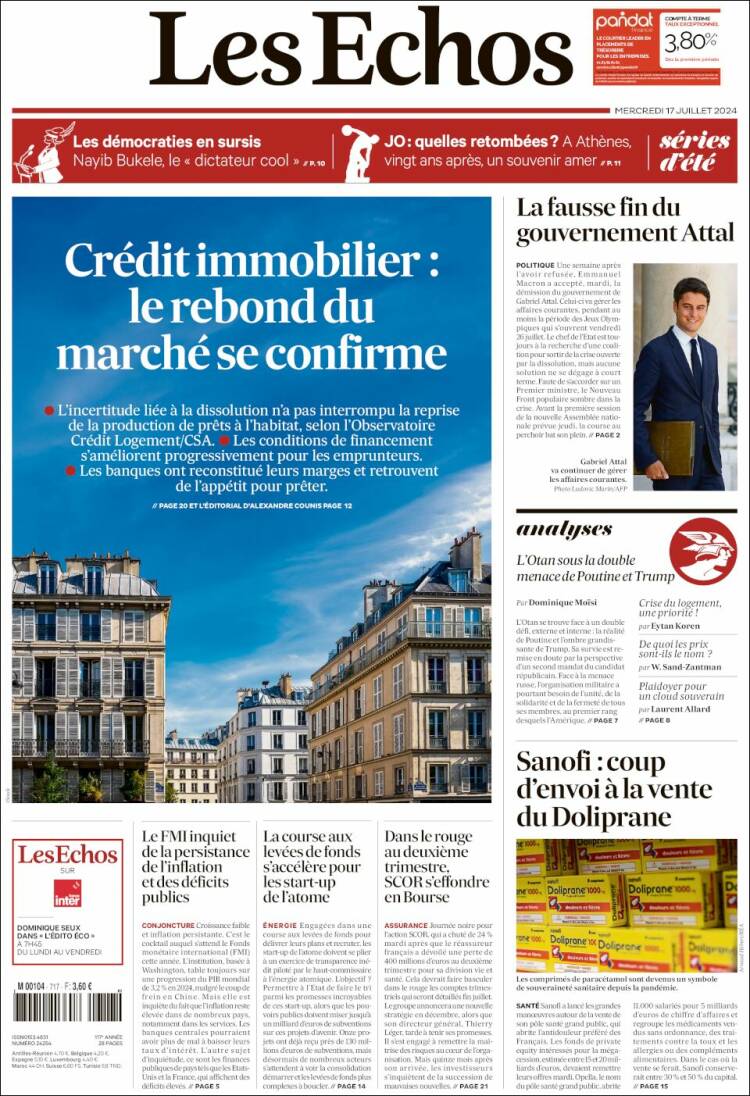 Portada de Les Echos (Francia)