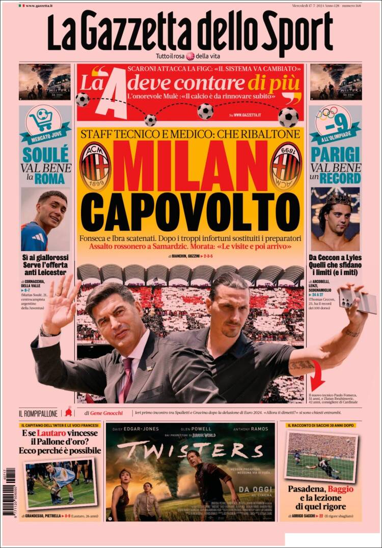 Portada de La Gazzetta dello Sport (Italia)