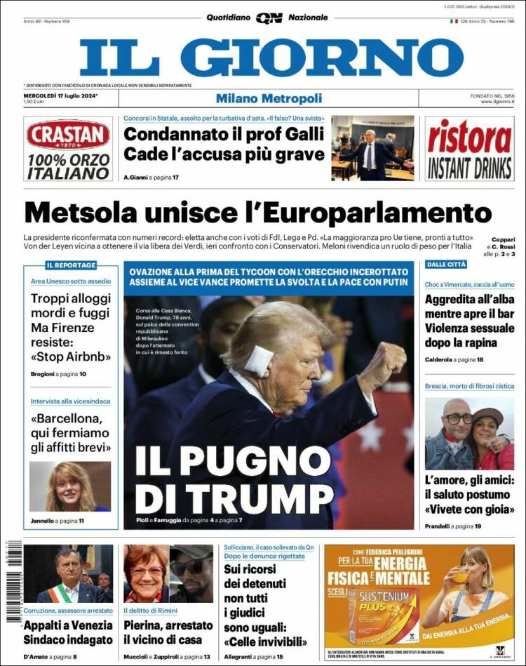 Portada de Il Giorno (Italia)