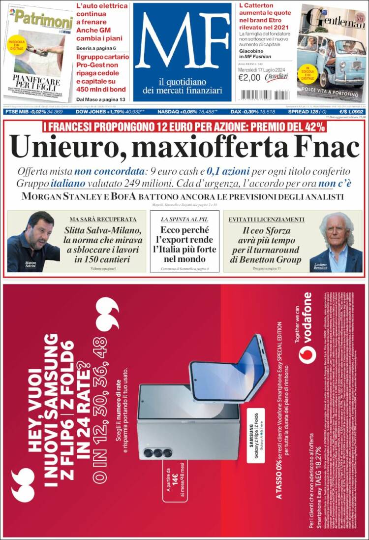Portada de Milano Finanza (Italia)