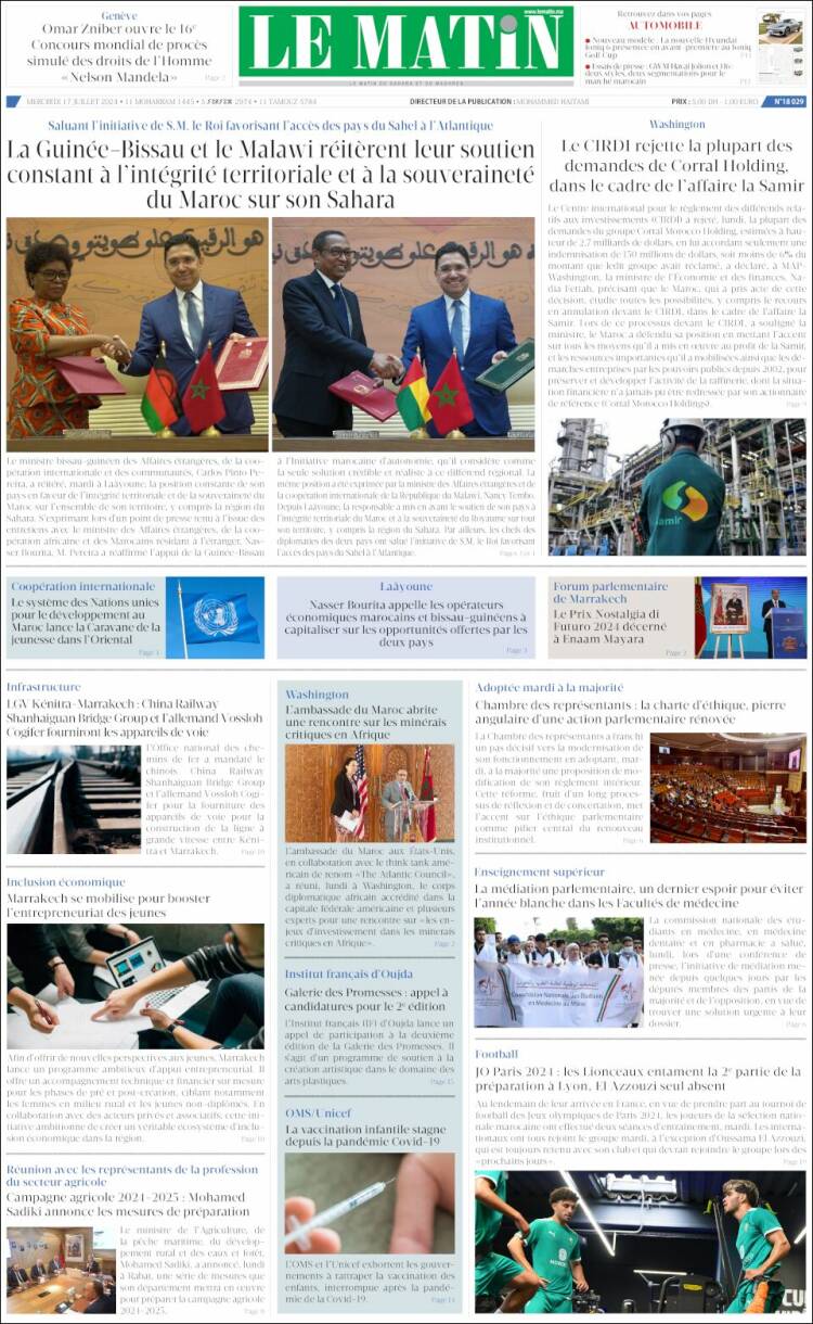 Portada de Le Matin (Marruecos)