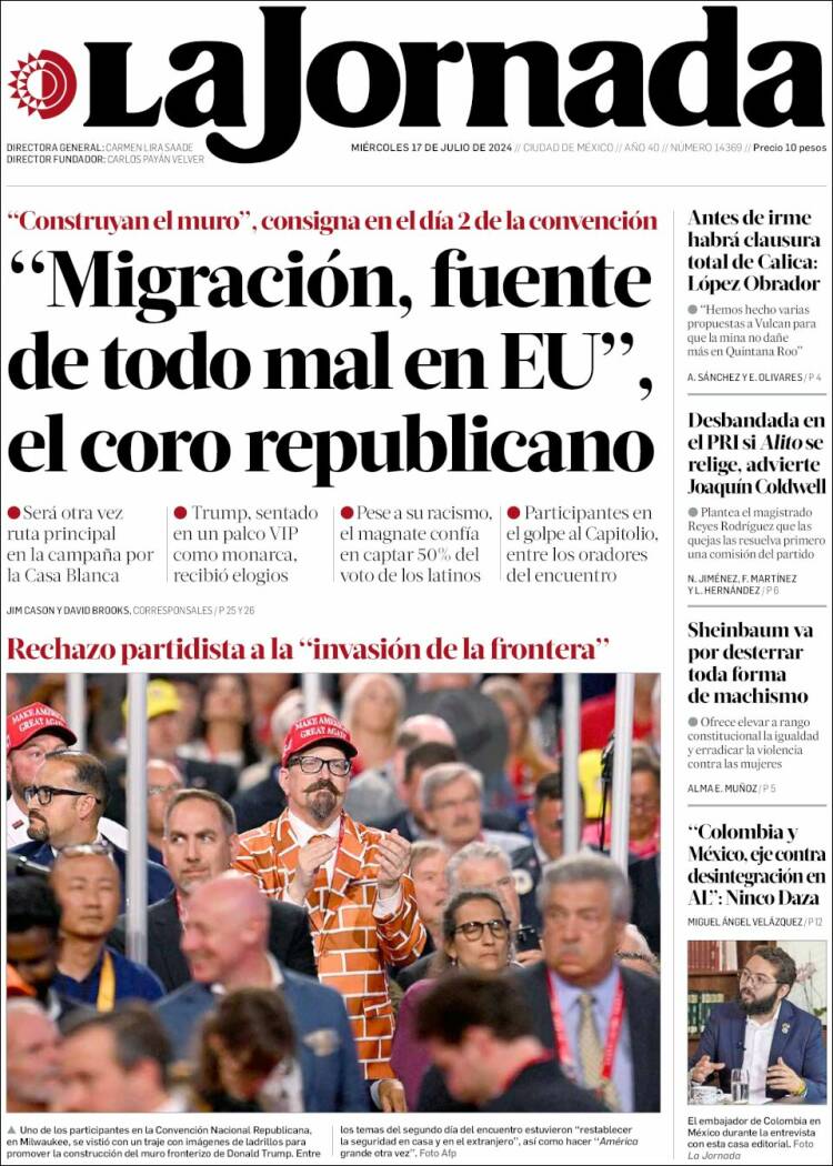 Portada de La Jornada (M&eacute;xico)