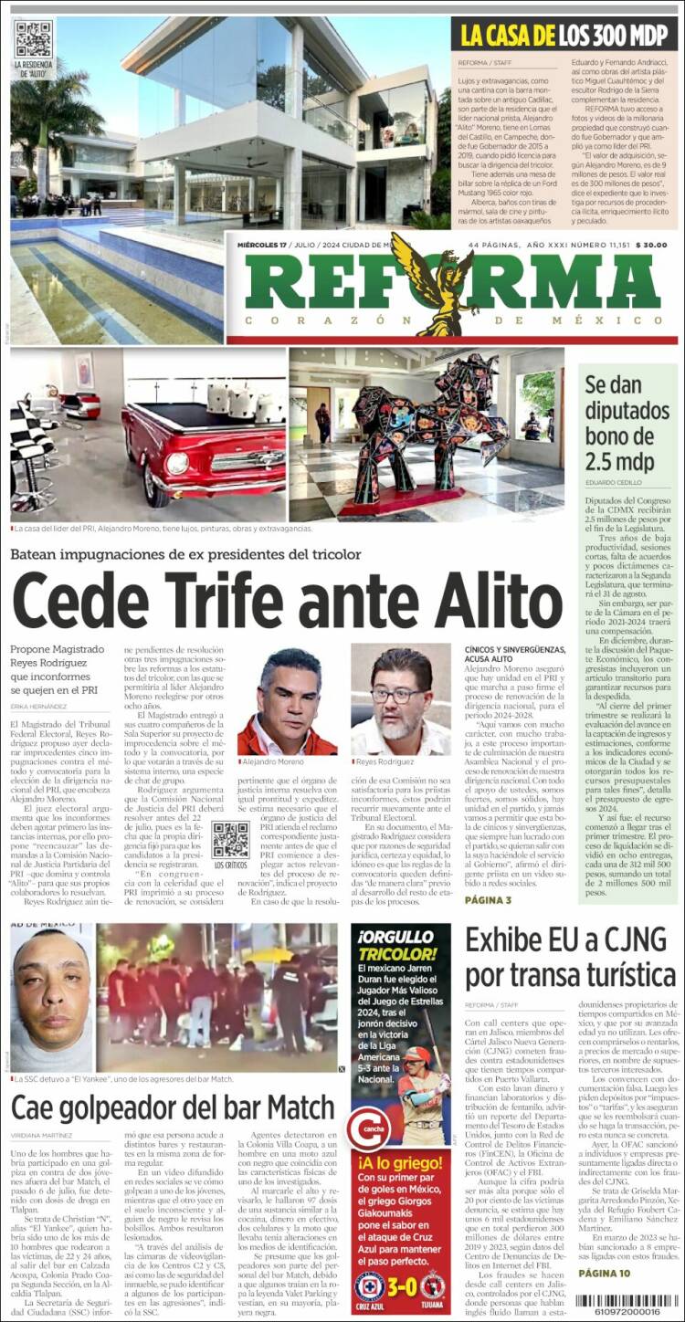 Portada de Reforma (M&eacute;xico)