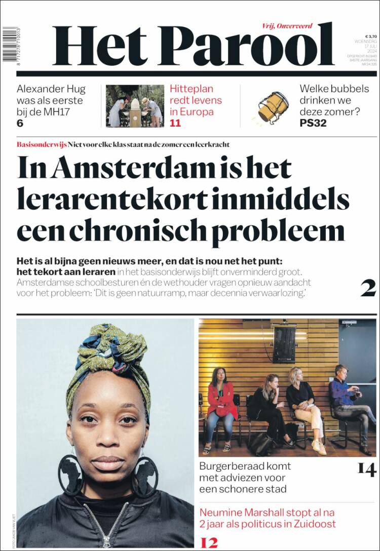 Portada de Het Parool (Pa&iacute;ses Bajos)