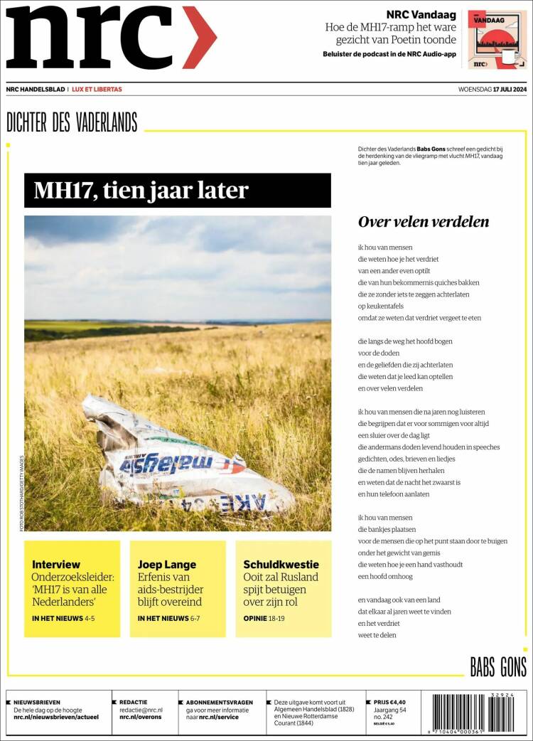 Portada de NRC Handelsblad (Pa&iacute;ses Bajos)