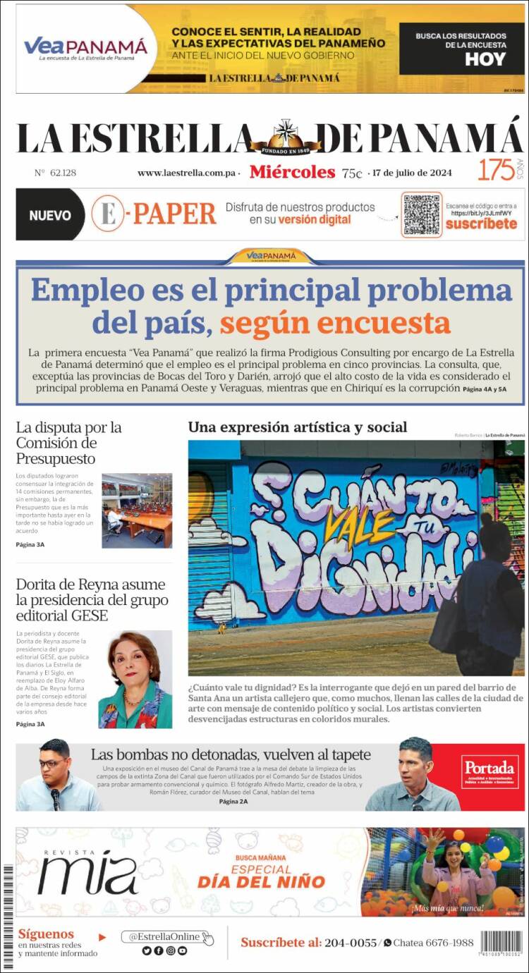 Portada de La Estrella de Panamá (Panam&aacute;)