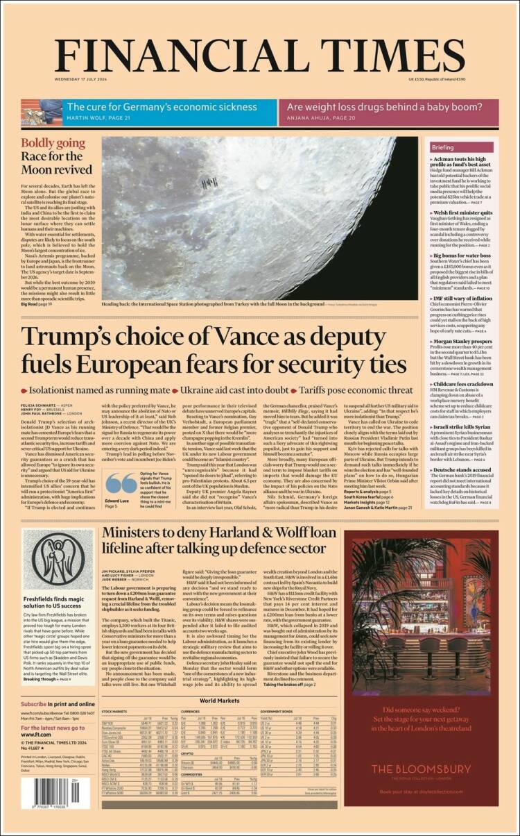 Portada de Financial Times (Reino Unido)