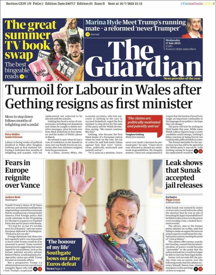 Portada de The Guardian (Reino Unido)