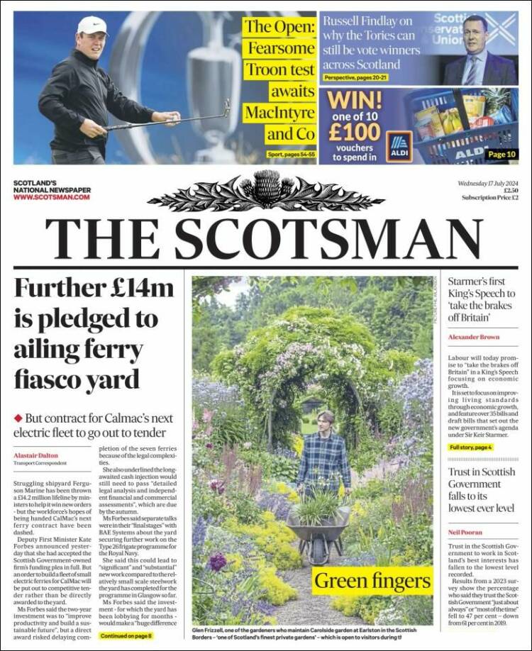 Portada de The Scotsman (Reino Unido)