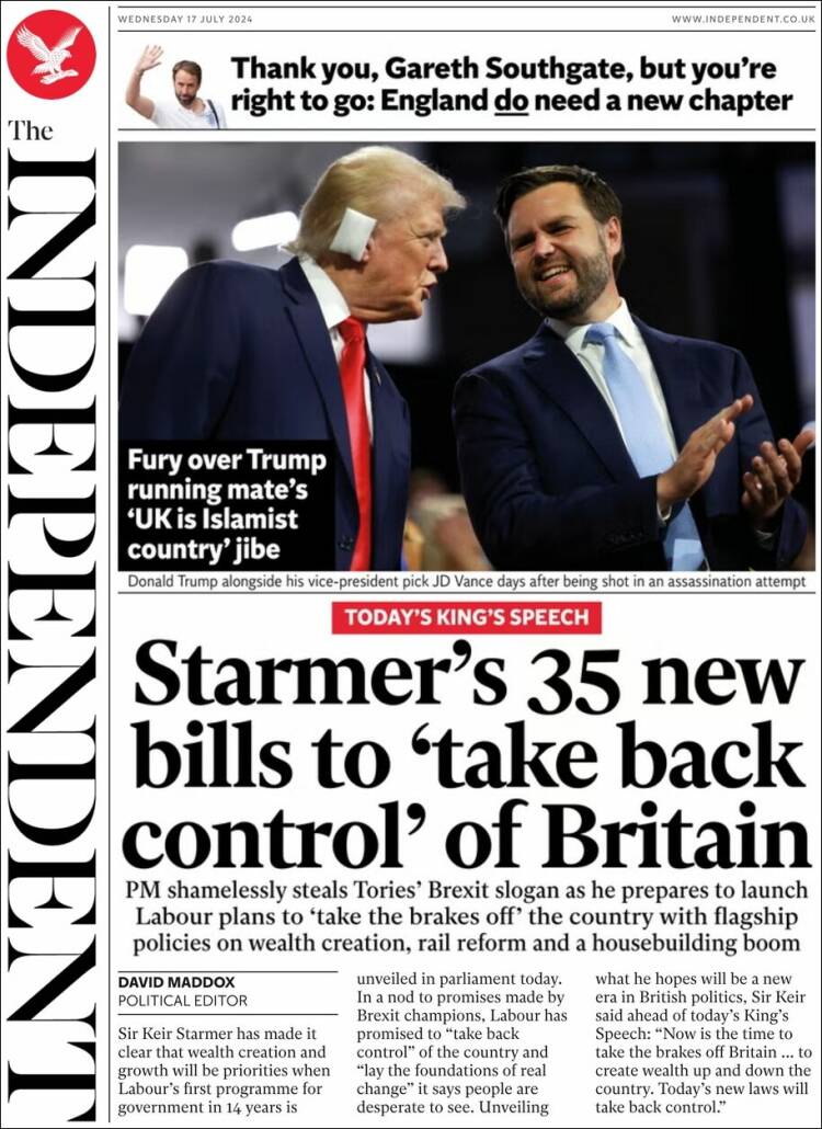 Portada de The Independent (Reino Unido)