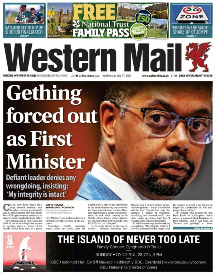 Portada de Western Mail (Reino Unido)