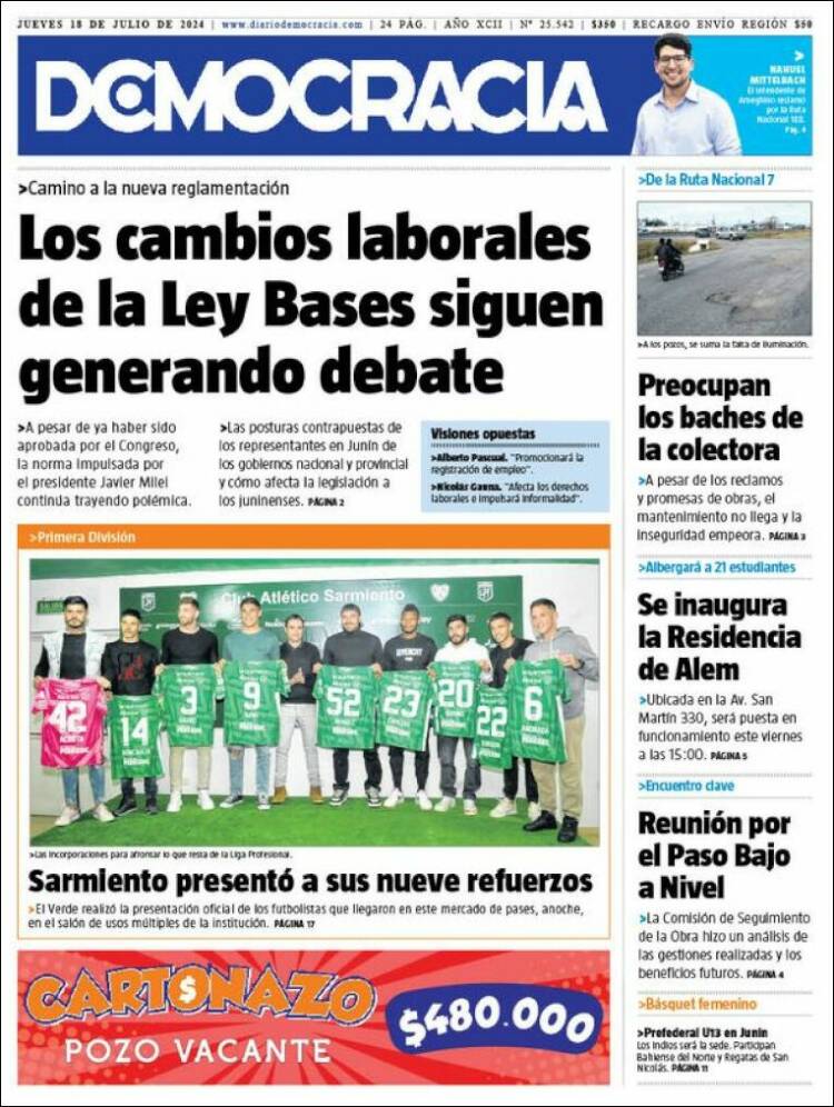 Portada de Diario Democracia (Argentina)