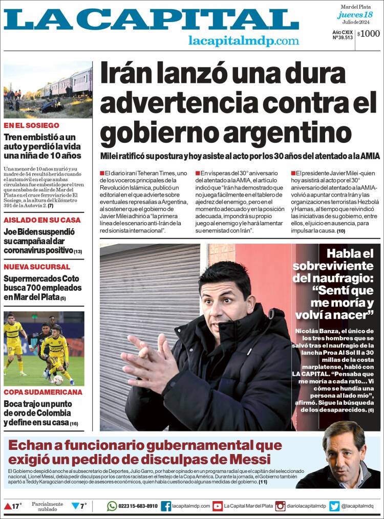 Portada de Diario La Capital - Mar del Plata (Argentina)
