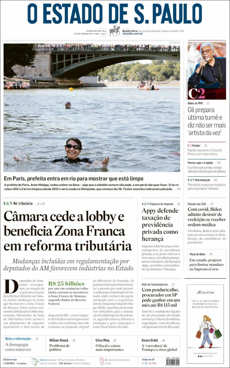 Portada de O Estado de São Paulo (Brasil)