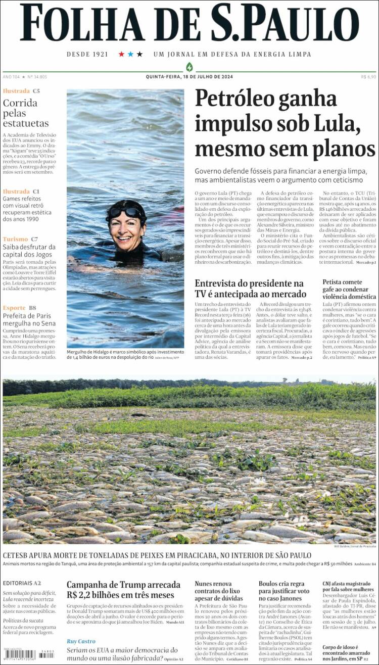 Portada de Folha de São Paulo (Brasil)