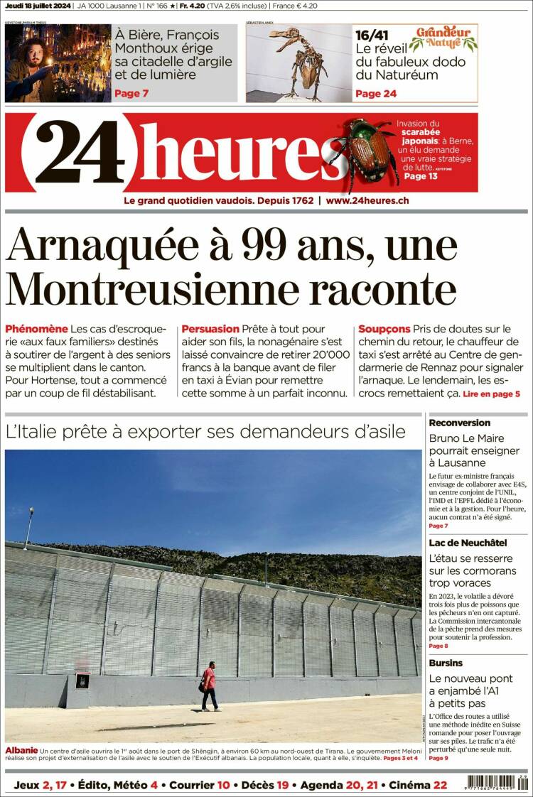 Portada de 24 Heures (Suiza)