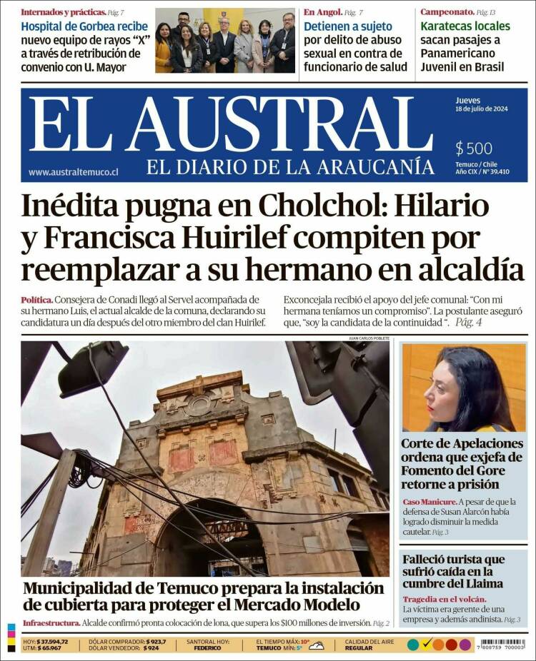 Portada de El Austral de Temuco (Chile)