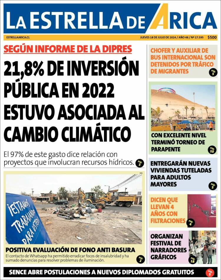 Portada de La Estrella de Arica (Chile)