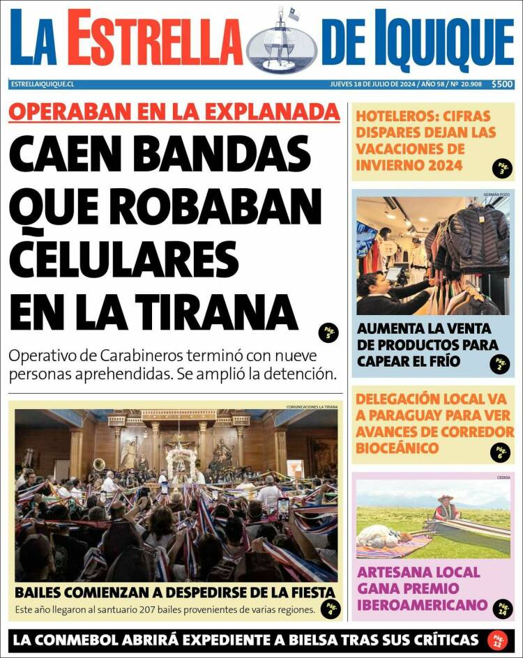 Portada de La Estrella de Iquique (Chile)