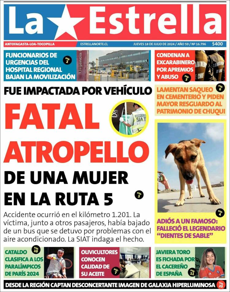 Portada de La Estrella de Tocopilla (Chile)