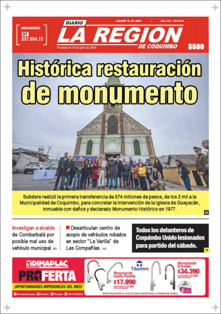 Portada de Diario La Región de Coquimbo (Chile)