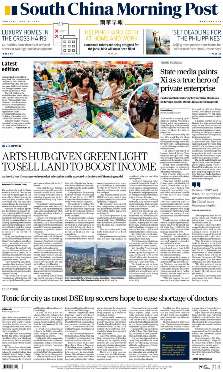 Portada de South China Morning Post (China)