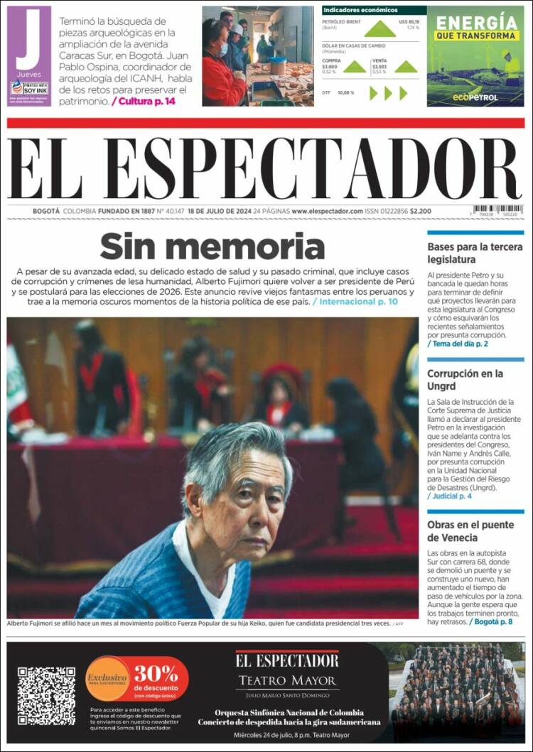 Portada de El Espectador (Colombia)