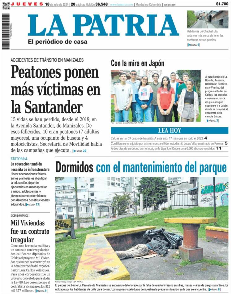 Portada de La Patria (Colombia)