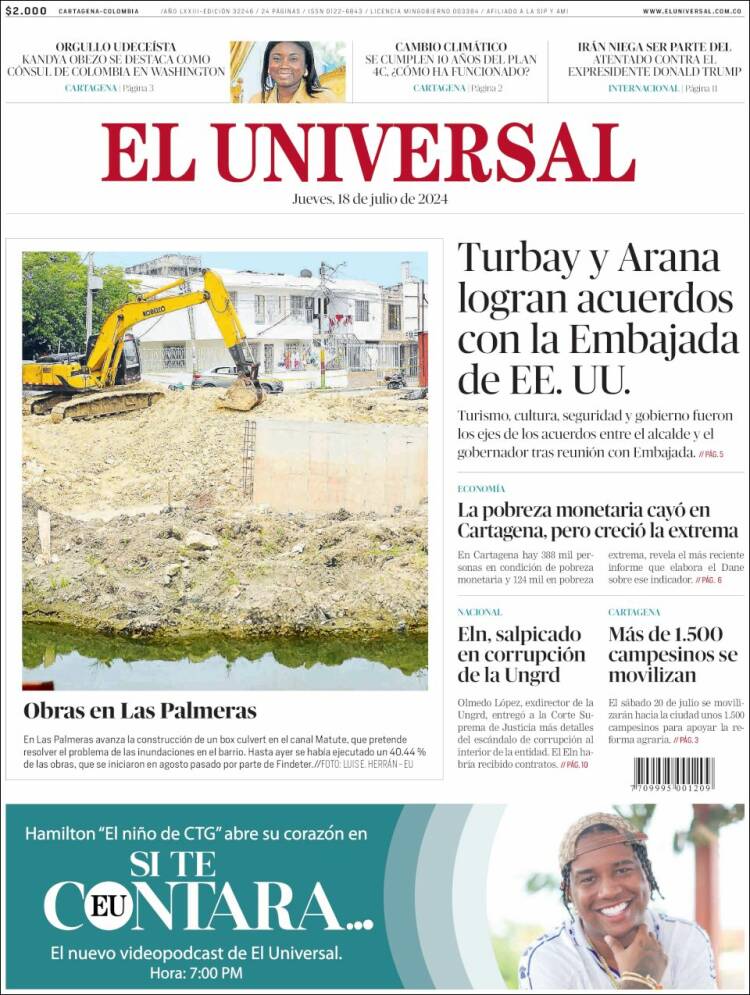 Portada de El Universal (Colombia)