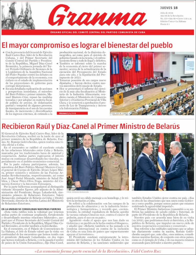 Portada de Granma (Cuba)