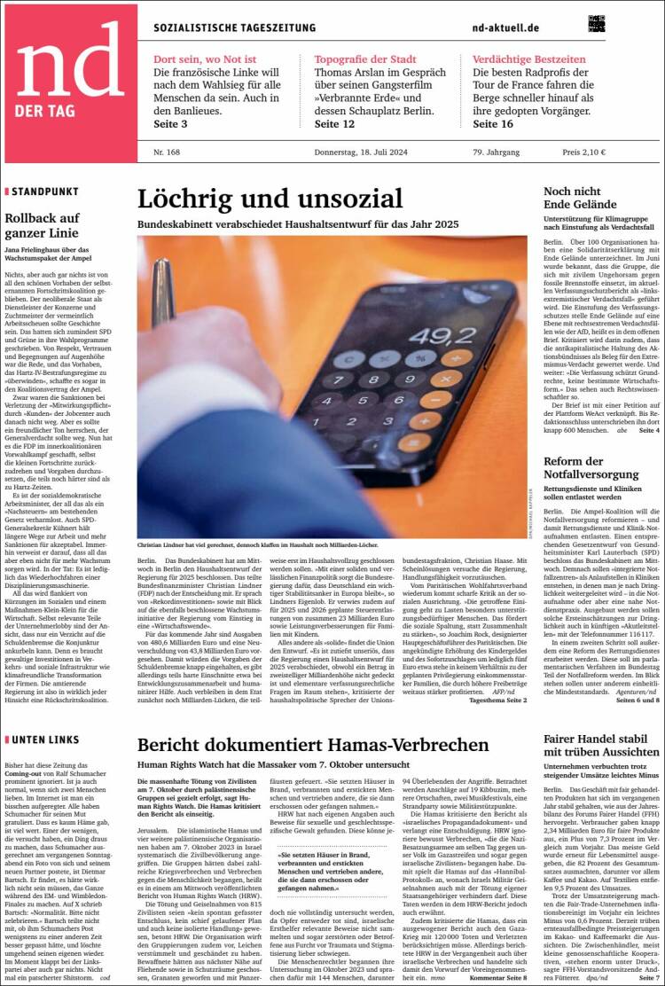 Periódico Neues Deutschland (Alemania). Periódicos de Alemania. Edición ...