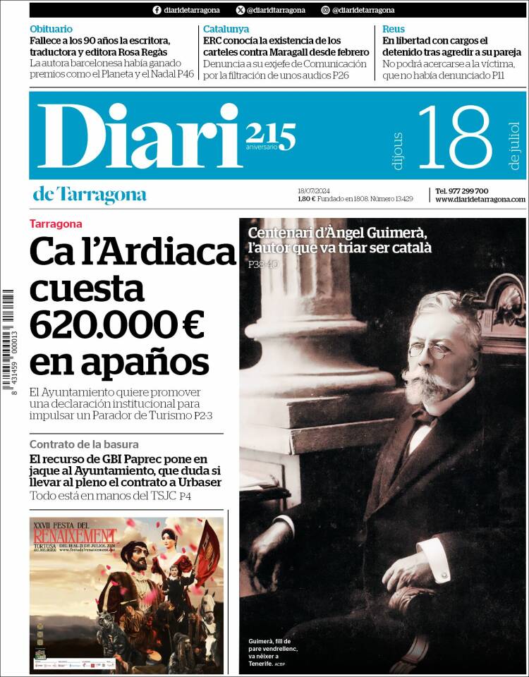 Portada de Diari de Tarragona (España)