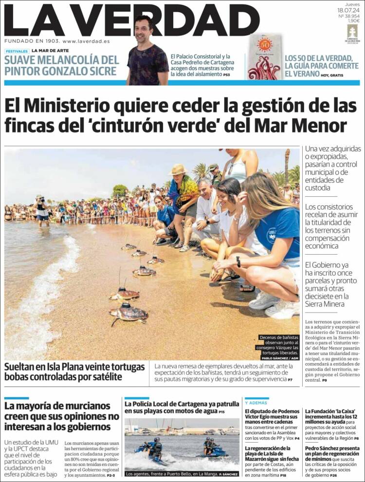 Portada de La Verdad de Murcia (España)