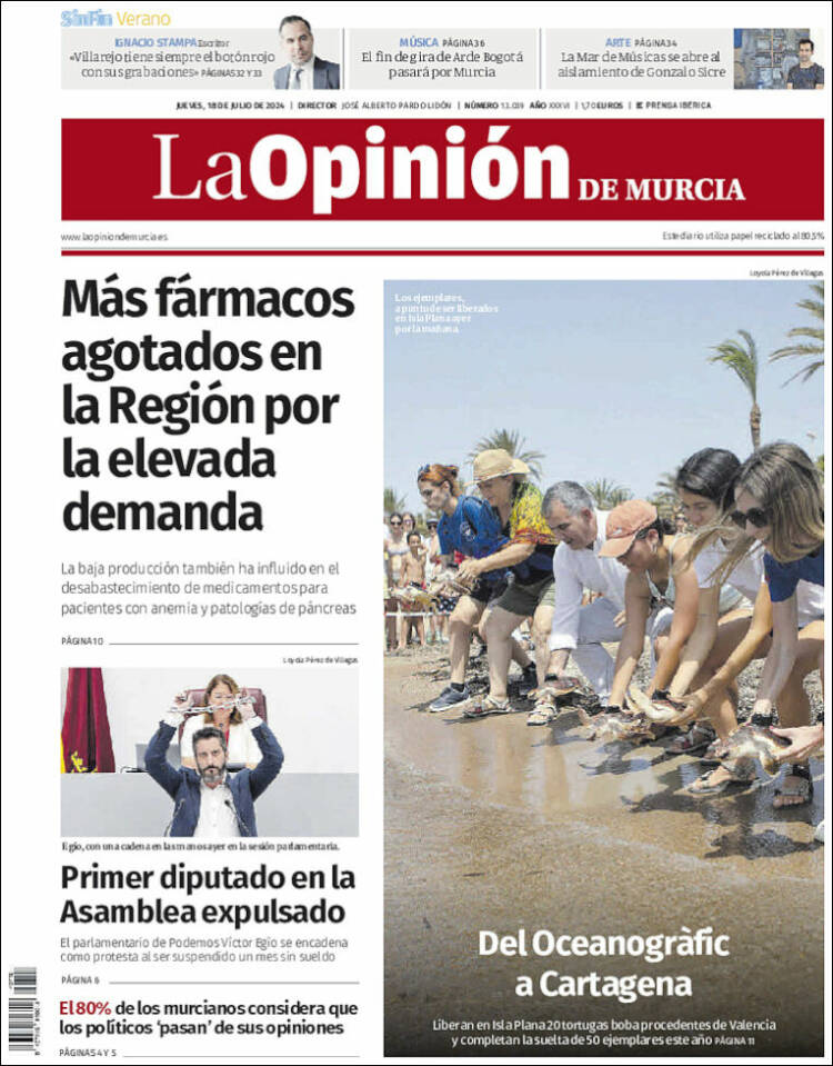 Portada de La Opinión de Murcia (España)