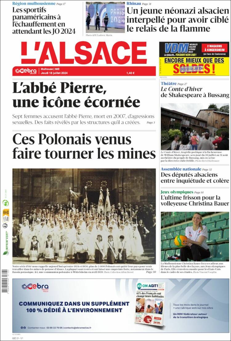 Portada de Journal L'Alsace (Francia)