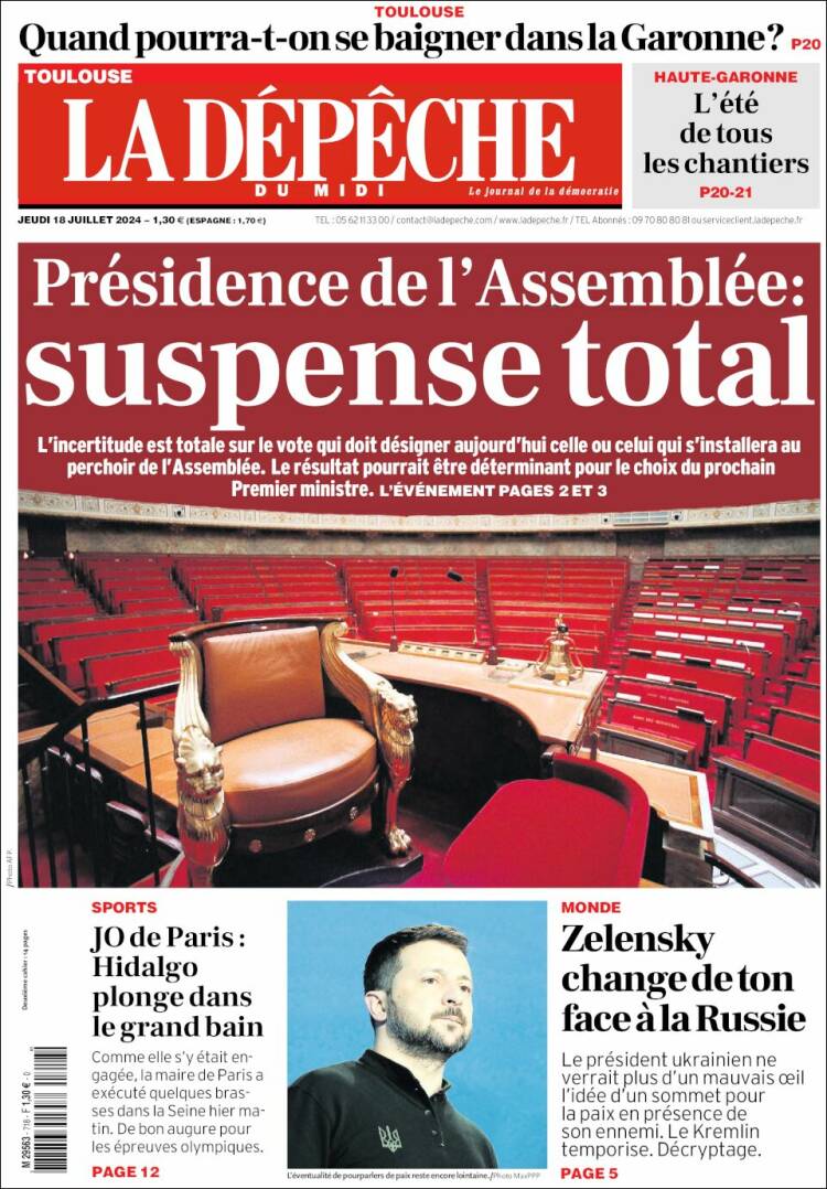 Portada de La Dépêche du Midi (Francia)