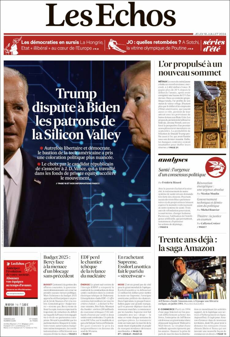 Portada de Les Echos (Francia)