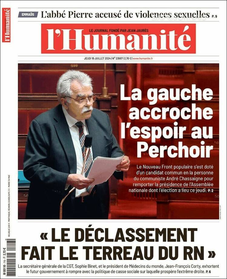 Portada de l'Humanite (Francia)
