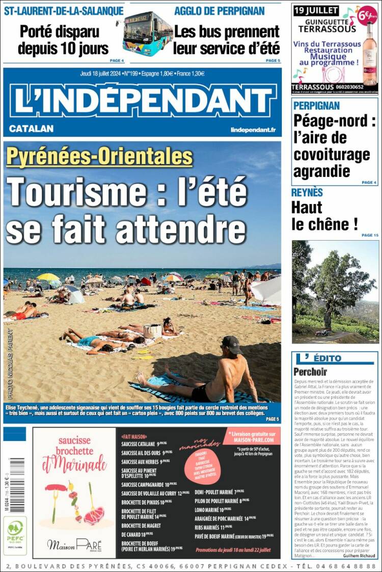 Portada de Le Indépendant (Francia)