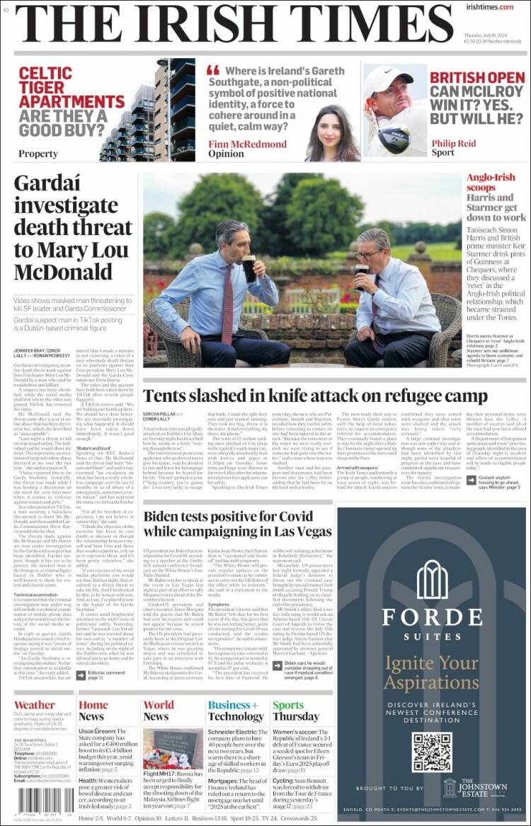 Portada de Irish Times (Irlanda)