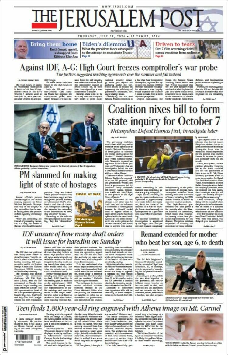 Portada de The Jerusalem Post (Israel)