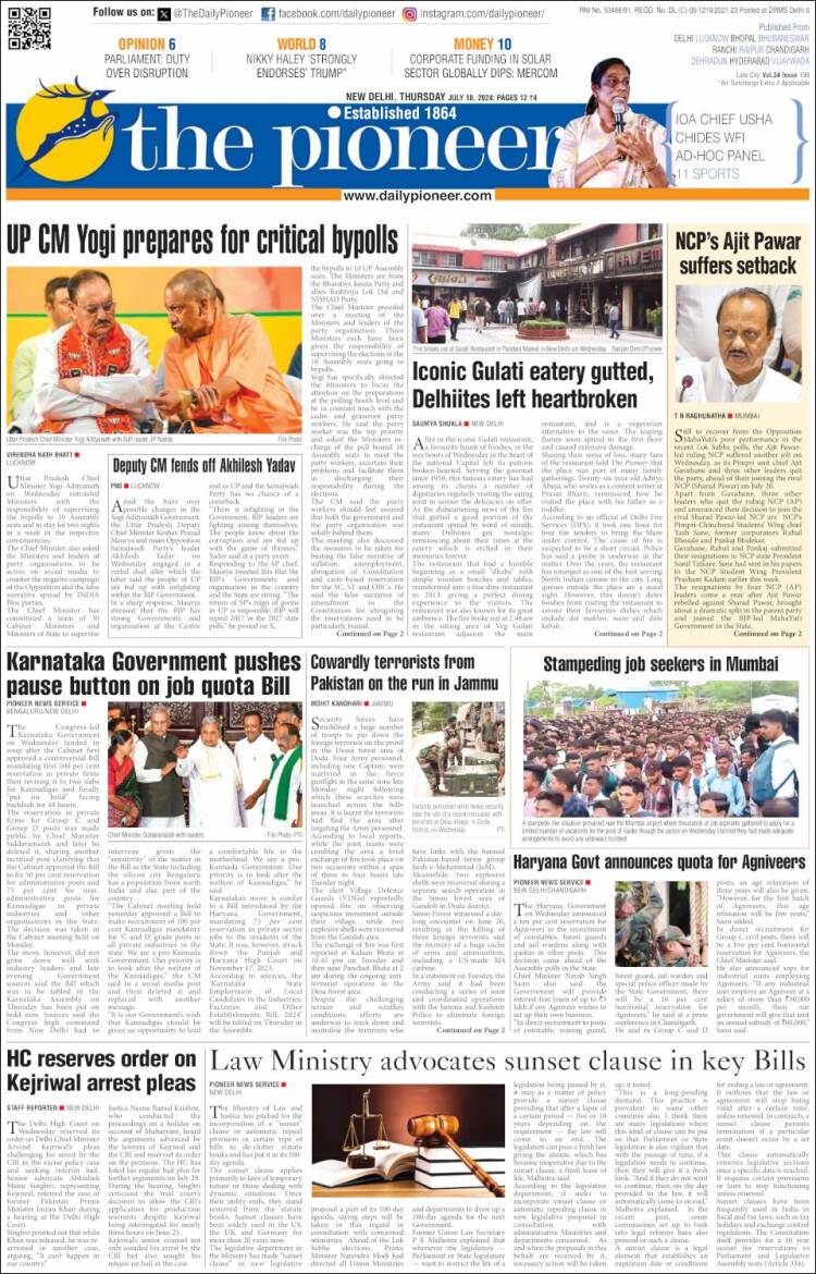 Portada de The Pioneer (India)