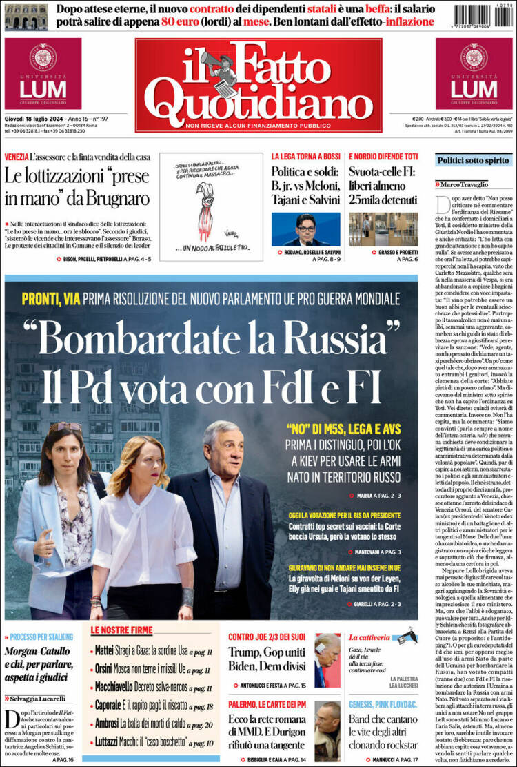 Portada de Il Fatto Quotidiano (Italia)